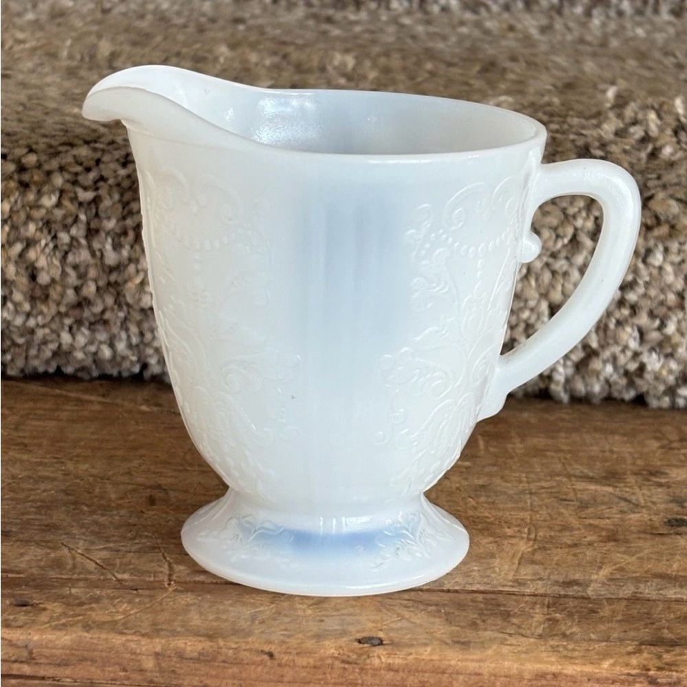 Opalescent White Footed Milk Glass creamer